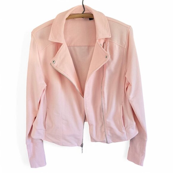H By Halston Womens Light Pink Cotton Blend Moto Jacket Size 12 - Picture 3 of 11